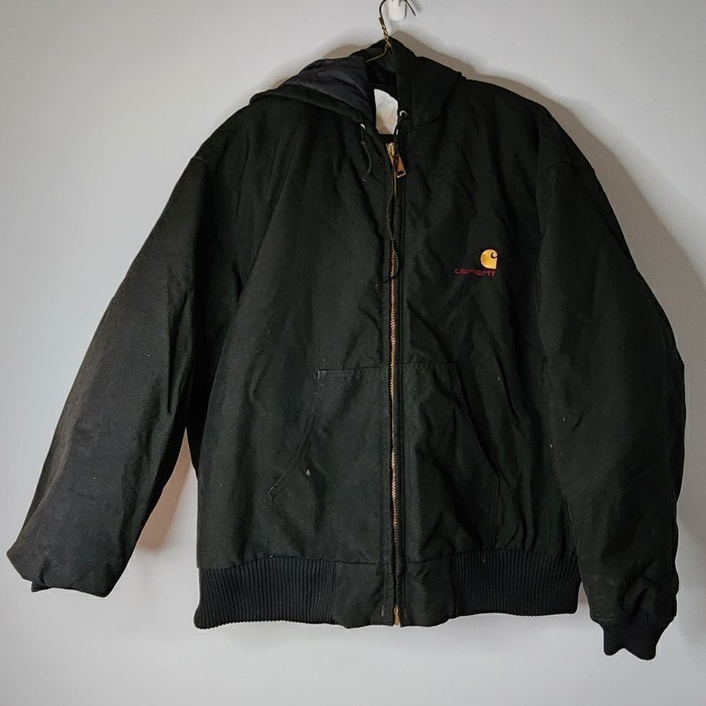 Carhartt quilted coat hooded black quilted full zip closure work coat men's XL
